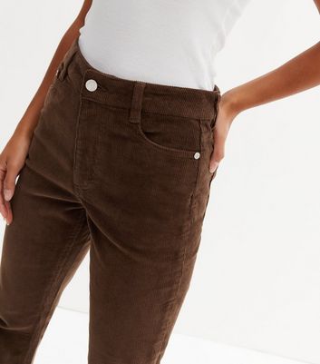 Dark Brown Cord High Waist Wide Leg Trousers | New Look