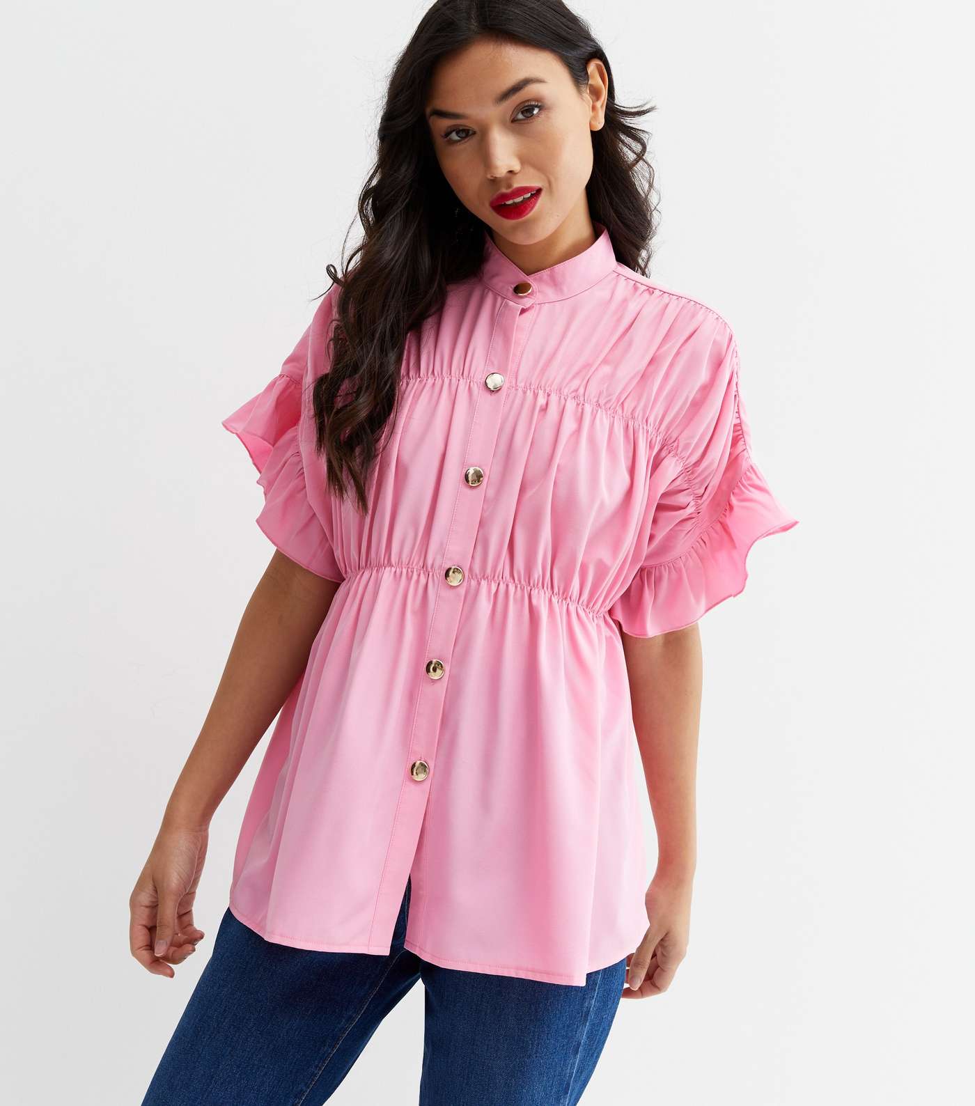 Cameo Rose Bright Pink Pleated Oversized Blouse Image 3