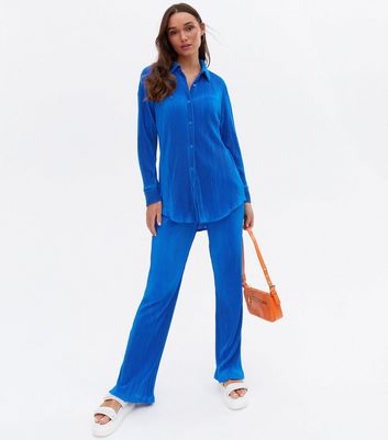 Click to view product details and reviews for Cameo Rose Bright Blue Pliss&eacute; Trousers New Look.