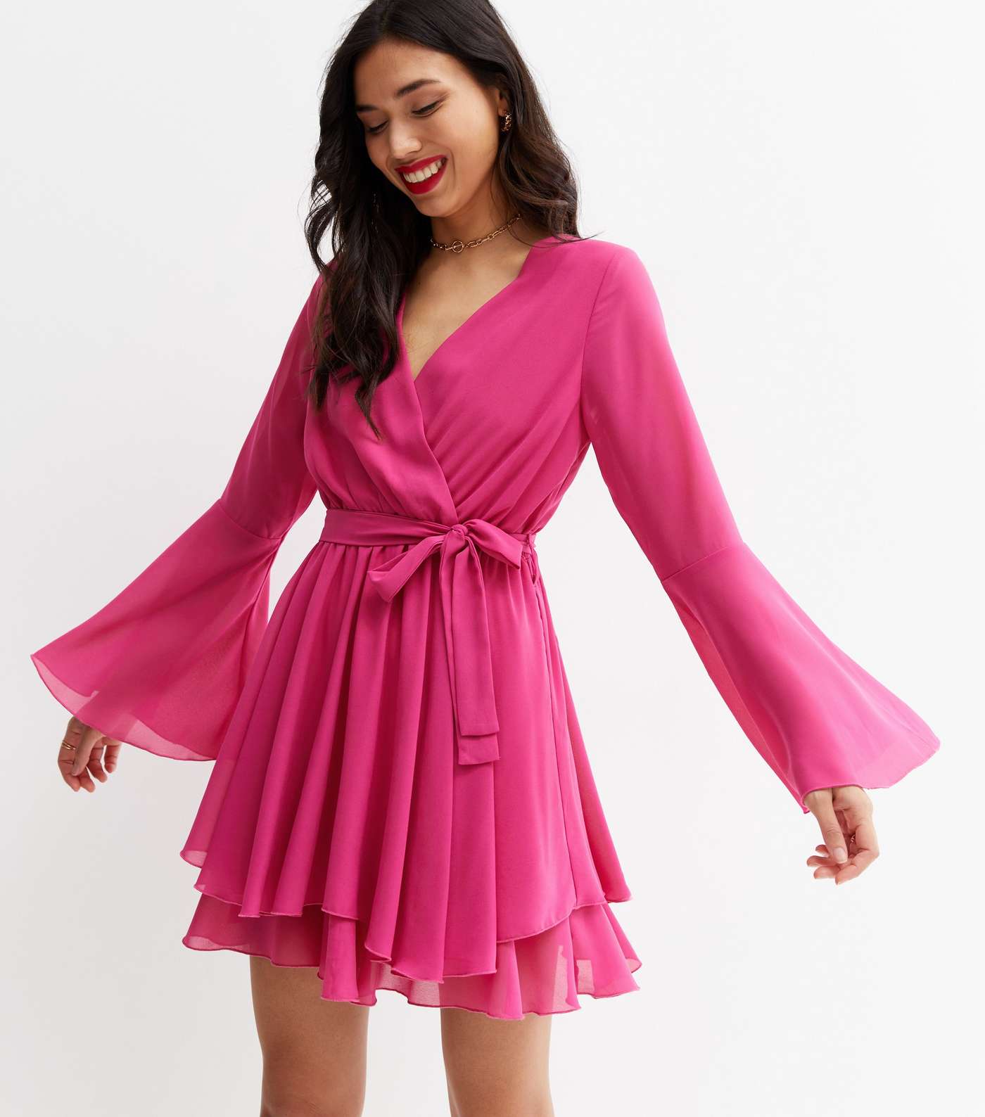 Cameo Rose Bright Pink Mini Wrap Dress
