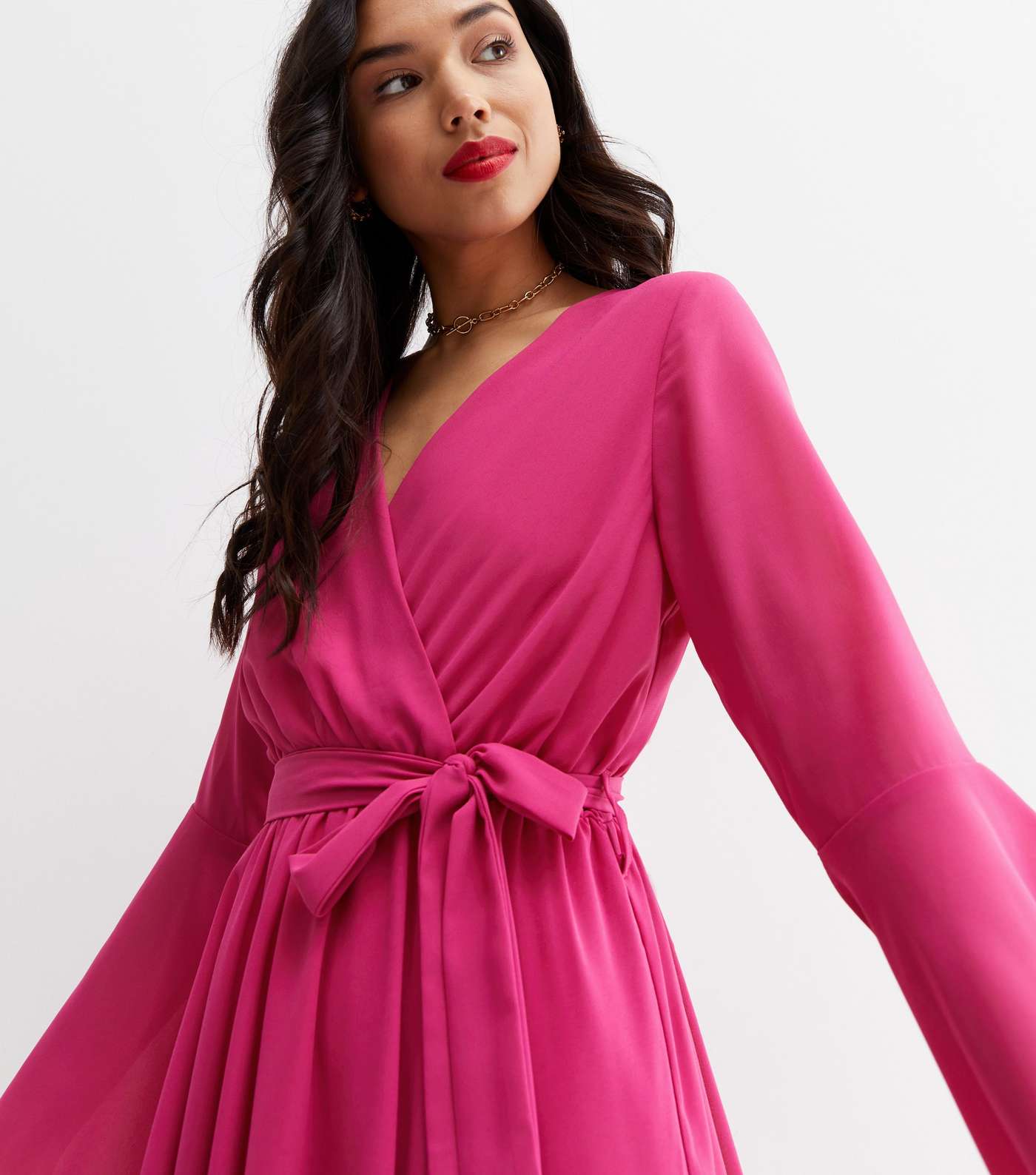 Cameo Rose Bright Pink Mini Wrap Dress Image 3