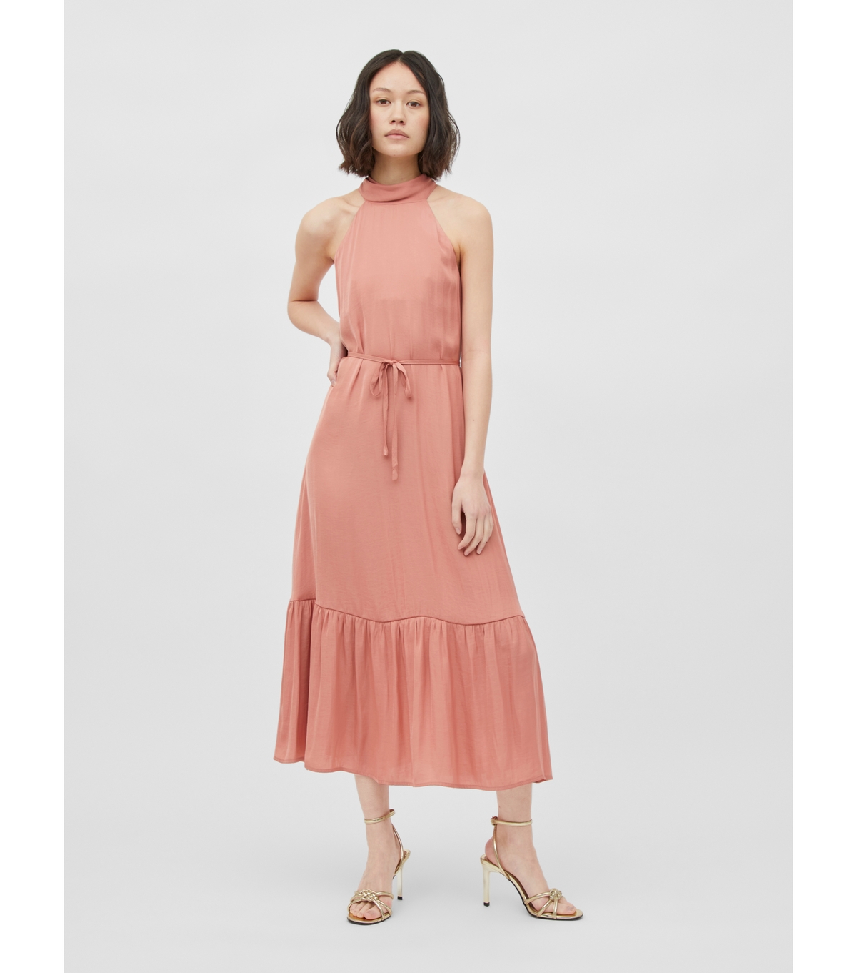 Women's Petite Coral Tie Waist Halter Midi Dress VILA New Look