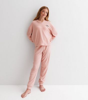 Girls Pink Ribbed Jogger and Hoodie Lounge Set New Look