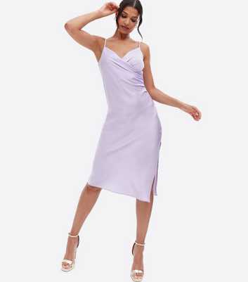 Lilac Satin Strappy Midi Wrap Slip Dress
