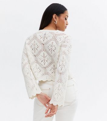 Petite Cream Crochet Wide Sleeve Jumper 