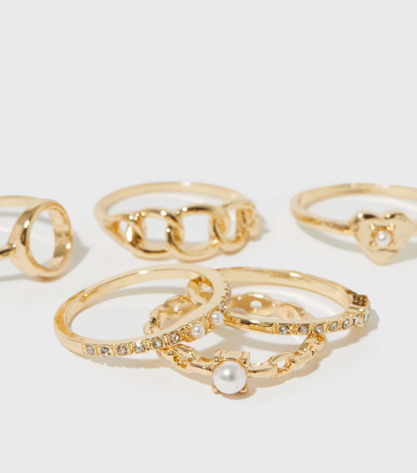 6 Pack Gold Faux Pearl Rings Image 2
