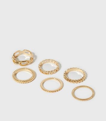 6 Pack Gold Twist and Textured Stacking Rings New Look