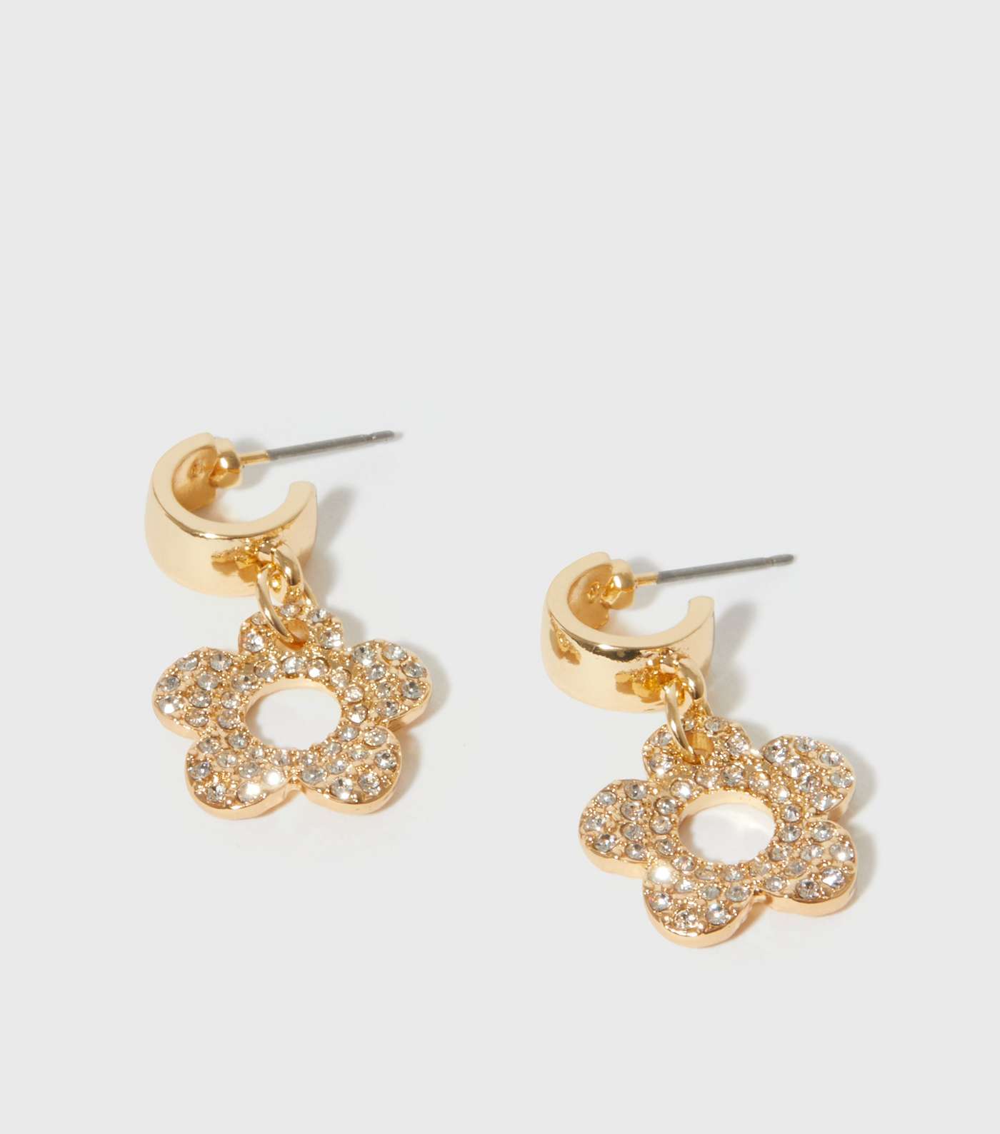 Gold Diamanté Retro Daisy Hoop Earrings