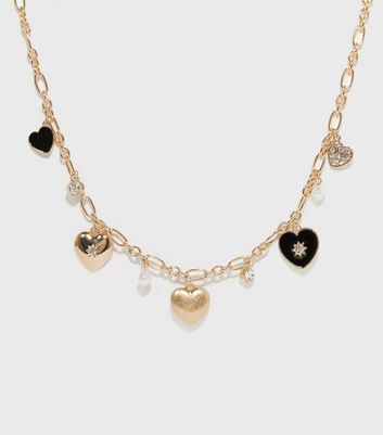Gold Diamanté Heart Charm Necklace 