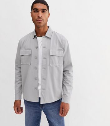 Pale Grey Twill Double Pocket Overshirt