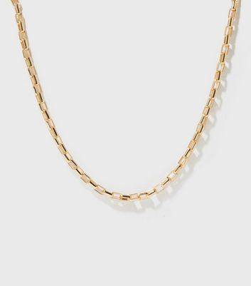 Gold Rectangle Link Chain Necklace 