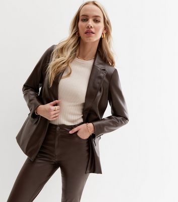 Tan discount leather blazer