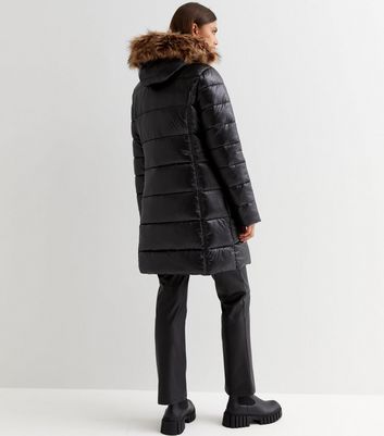 Faux Fur Trim Hooded Long Puffer Jacket | Look