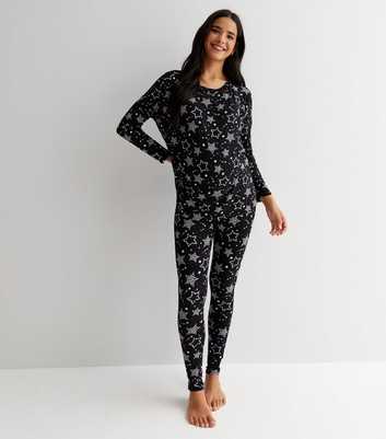Maternity Black Soft Touch Legging Pyjama Set with Star Print
