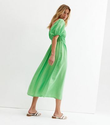 Click to view product details and reviews for Green Ruched Square Neck Midaxi Dress New Look.