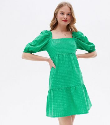 Green Seersucker Square Neck Mini Dress New Look