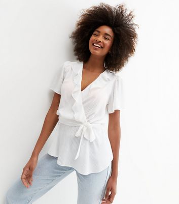 Frill Tie Waist Wrap Peplum Blouse 