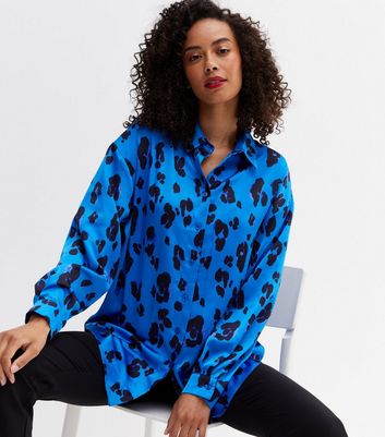 Tall Blue Leopard Print Oversized Shirt 