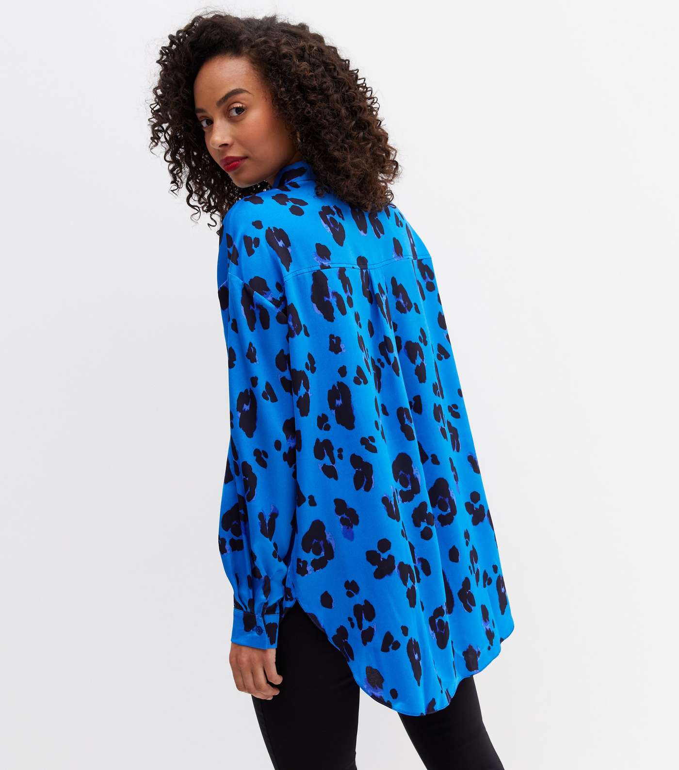 Tall Blue Leopard Print Oversized Shirt Image 4