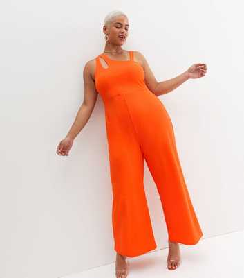 Curves Bright Orange Cut Out Wide Leg Jumpsuit
