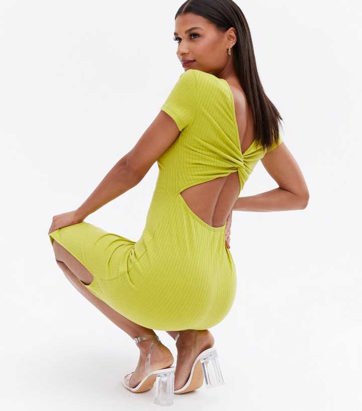 Light Green Ribbed Twist Back Midi Dress | New Look