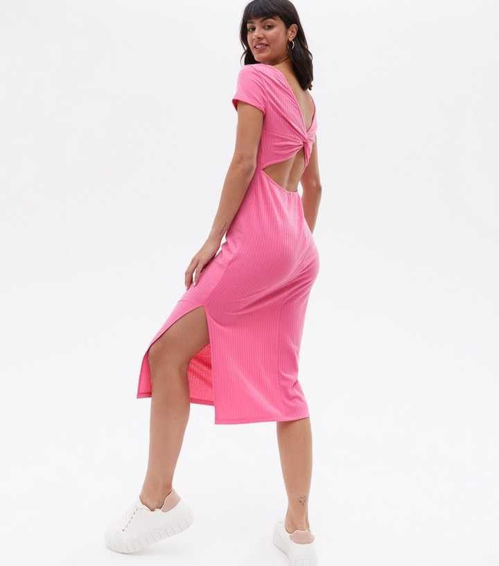 strapless open back dress Greta Light Pink Sweetheart-Neck Midi Dress – Club L London