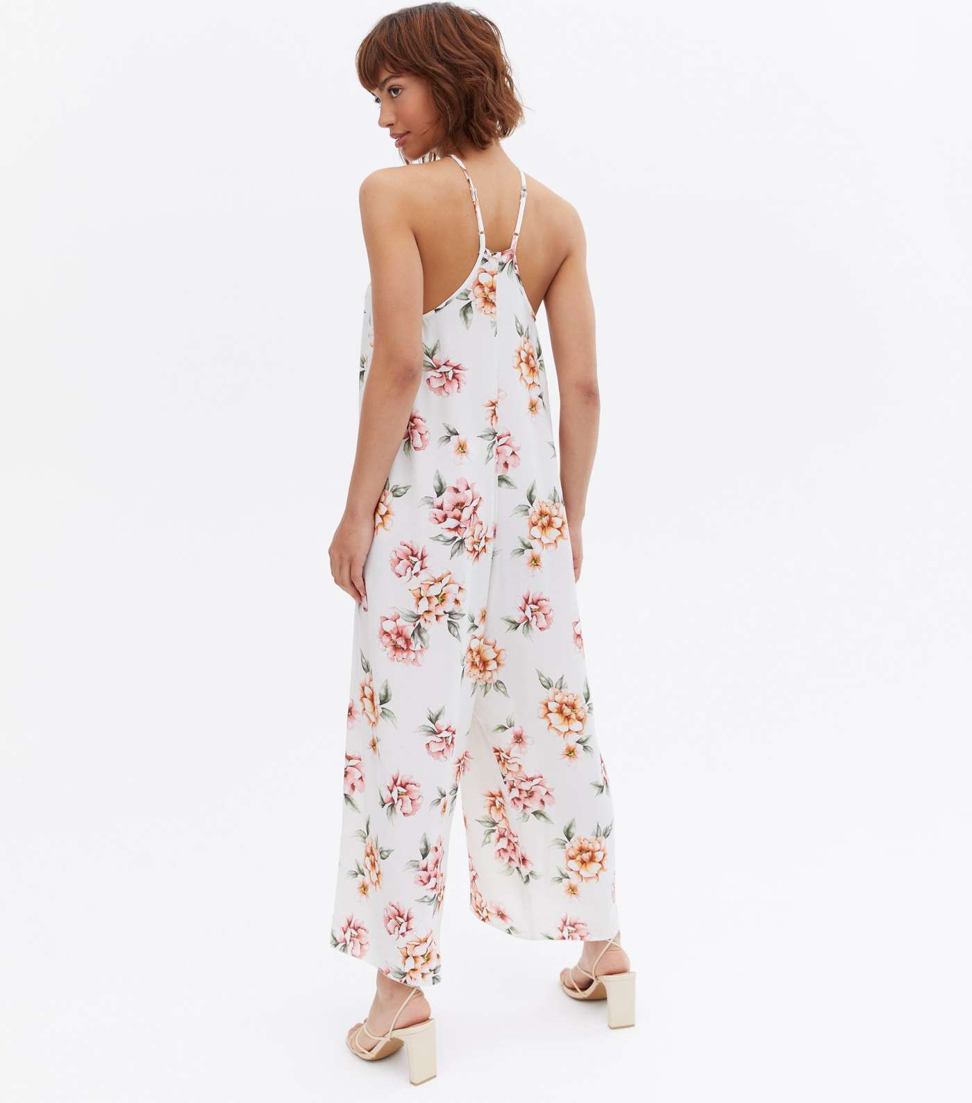 White Floral Strappy Oversized Crop Jumpsuit Image 4