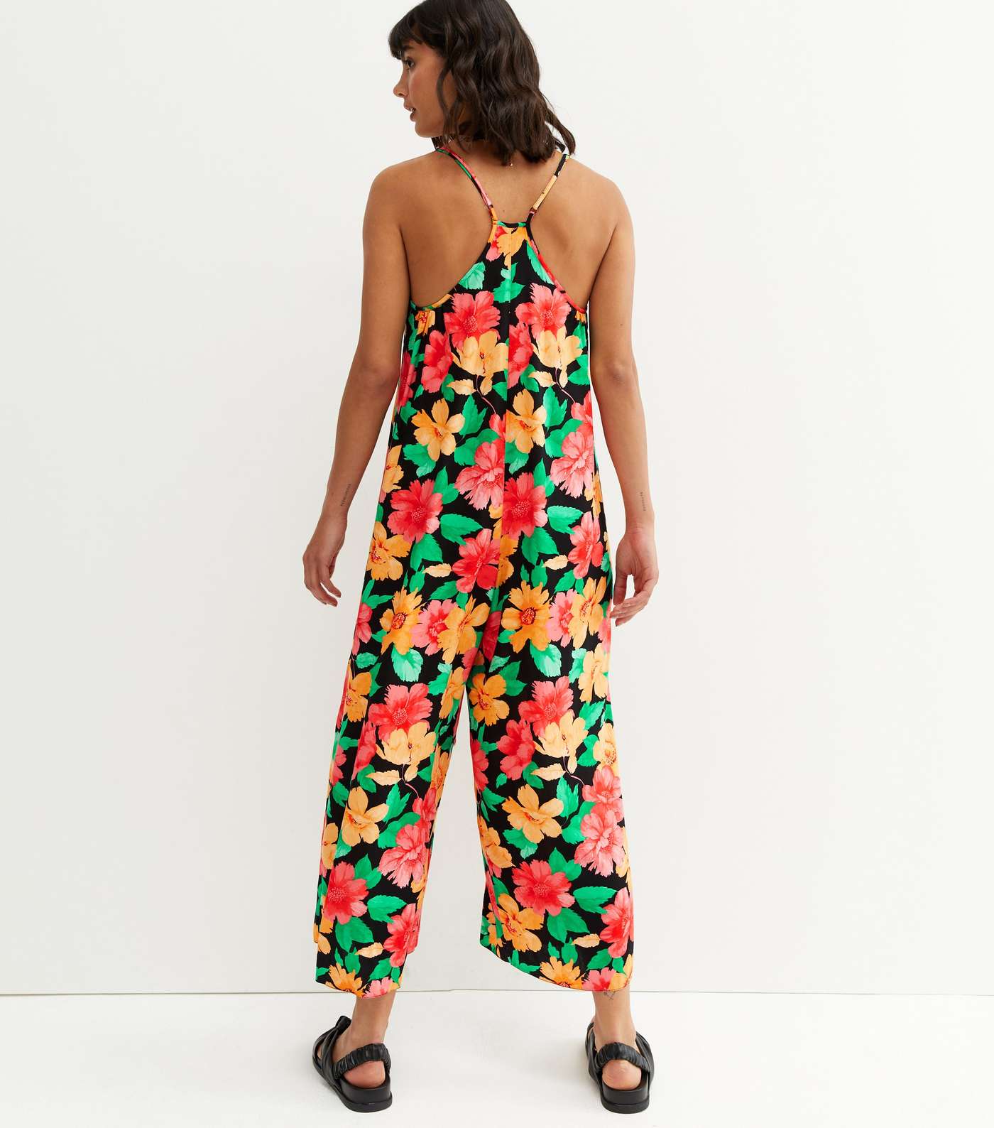 Red Floral Strappy Oversized Crop Jumpsuit Image 4