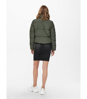 ONLY Dark Green Crop Puffer Jacket 