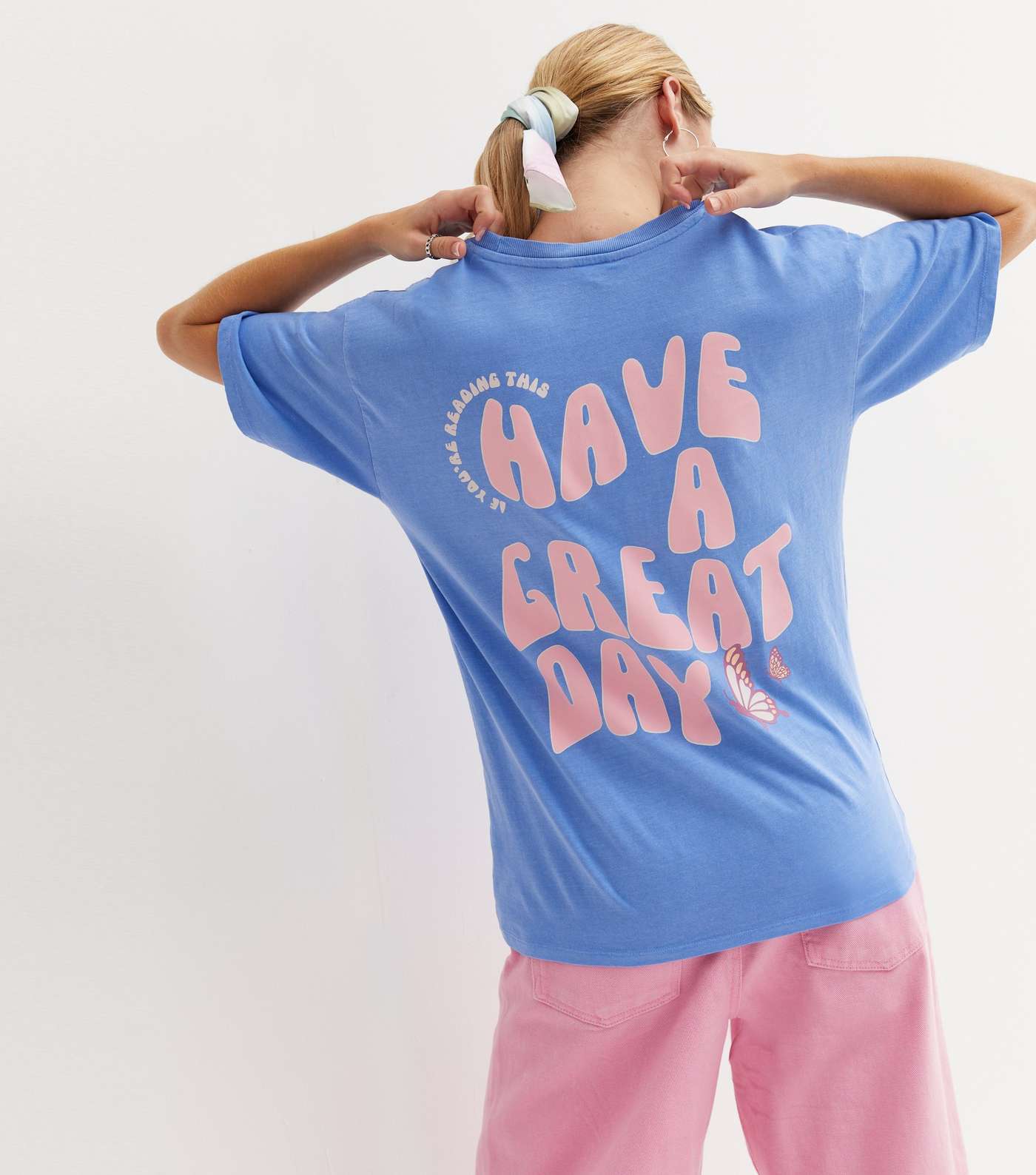 Pale Blue Have a Great Day Front and Back Logo Oversized T-Shirt Image 4