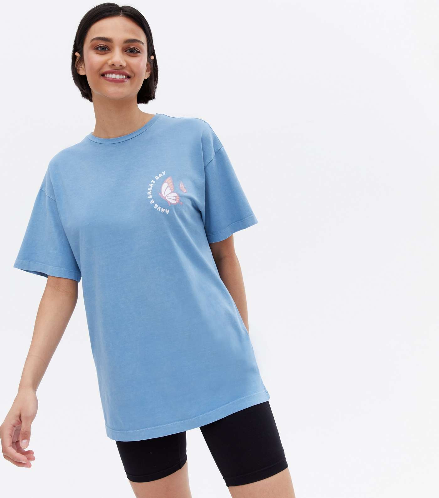 Blue Butterfly Great Day Oversized Logo T-Shirt Image 2