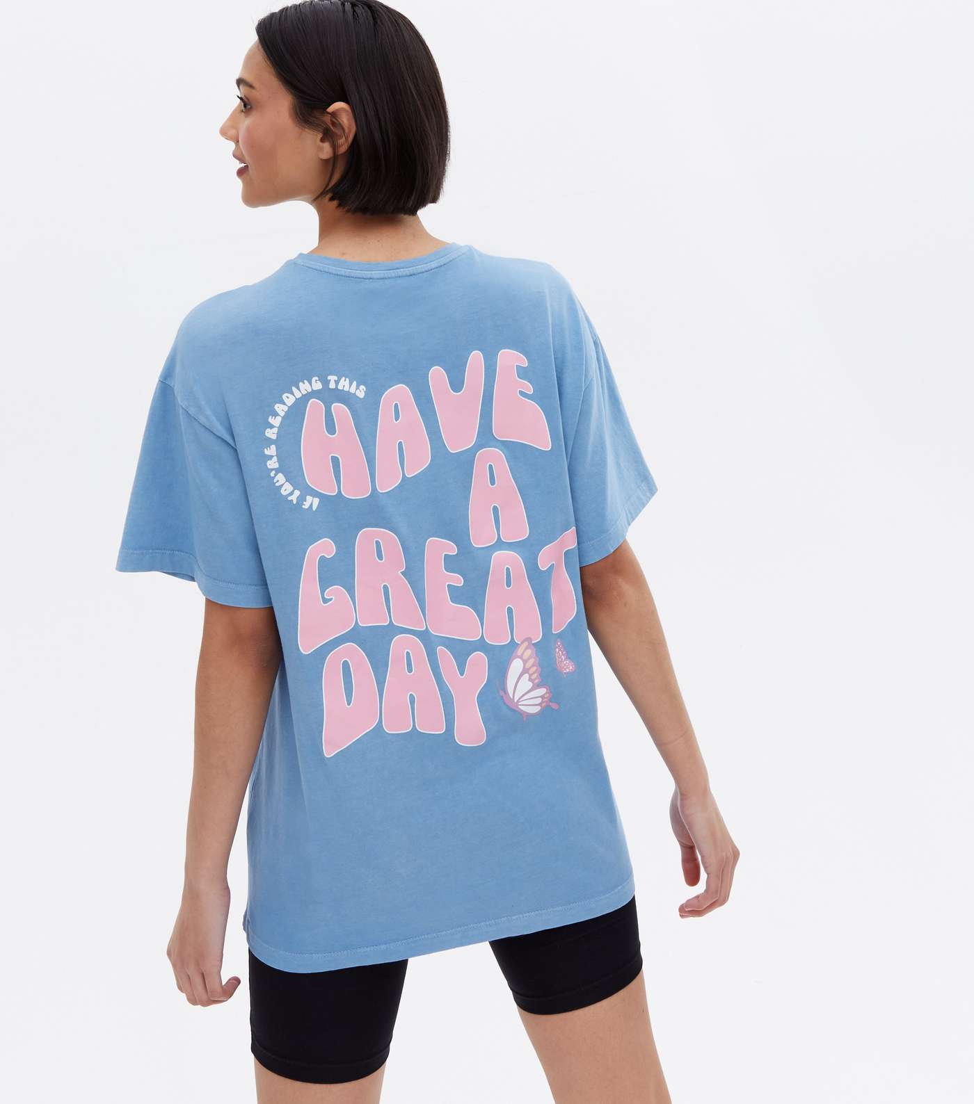 Blue Butterfly Great Day Oversized Logo T-Shirt Image 4