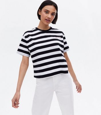 Click to view product details and reviews for Black Stripe Happiness Logo Boxy T Shirt New Look.