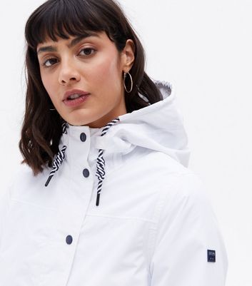 white rain jacket with hood