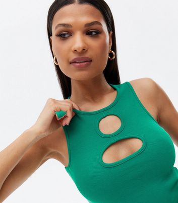 Click to view product details and reviews for Green Ribbed Cut Out Crop Racer Vest New Look.