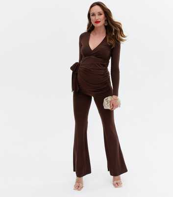 Maternity Brown Jersey Flared Trousers