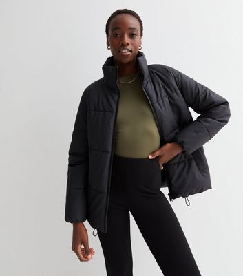 Tall Black Leather-Look Puffer Jacket New Look