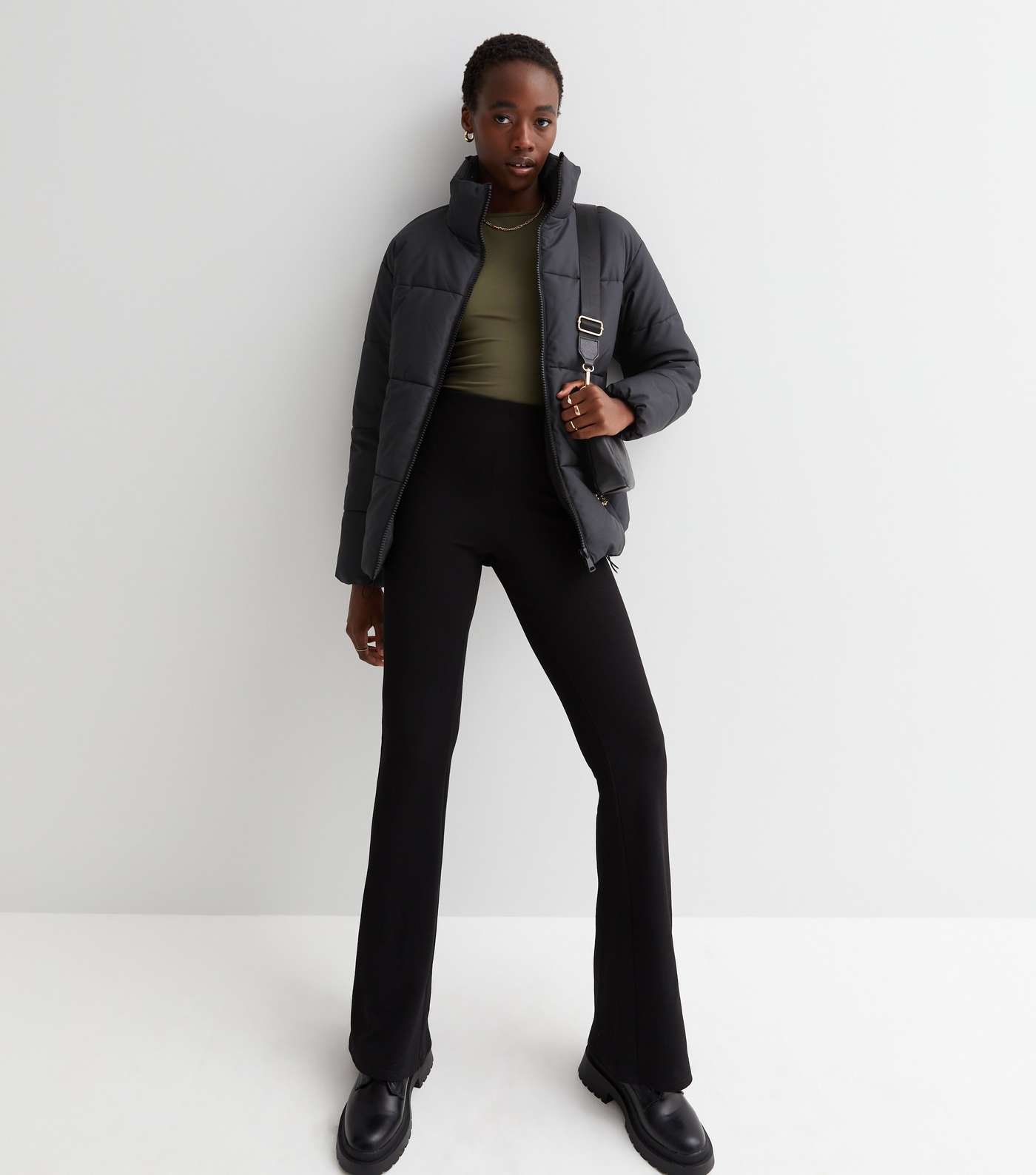 Tall Black Leather-Look Puffer Jacket Image 3
