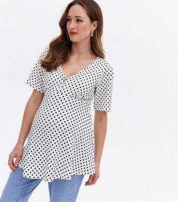 Click to view product details and reviews for Maternity White Spot Button Peplum Top New Look. Click to view product details and reviews for Maternity White Spot Button Peplum Top New Look.