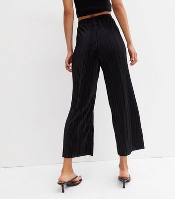 Tall Black Plissé Wide Leg Trousers 