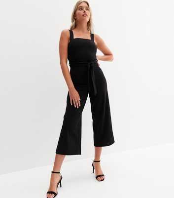 Tall Black Scuba Square Neck Wide Leg Crop Jumpsuit