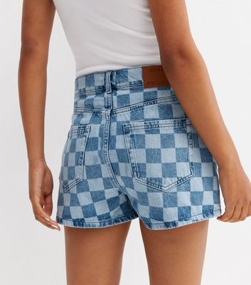 NYLON Blue Checkerboard Denim Shorts 