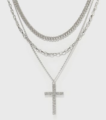 Silver Chain Layered Cross Pendant 