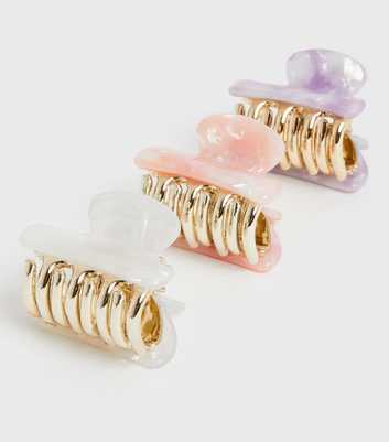 3 Pack Lilac Pink and White Resin Mini Hair Claw Clips