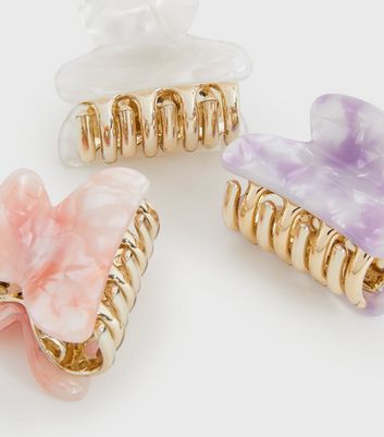 3 Pack Lilac Pink and White Resin Mini Hair Claw Clips New Look