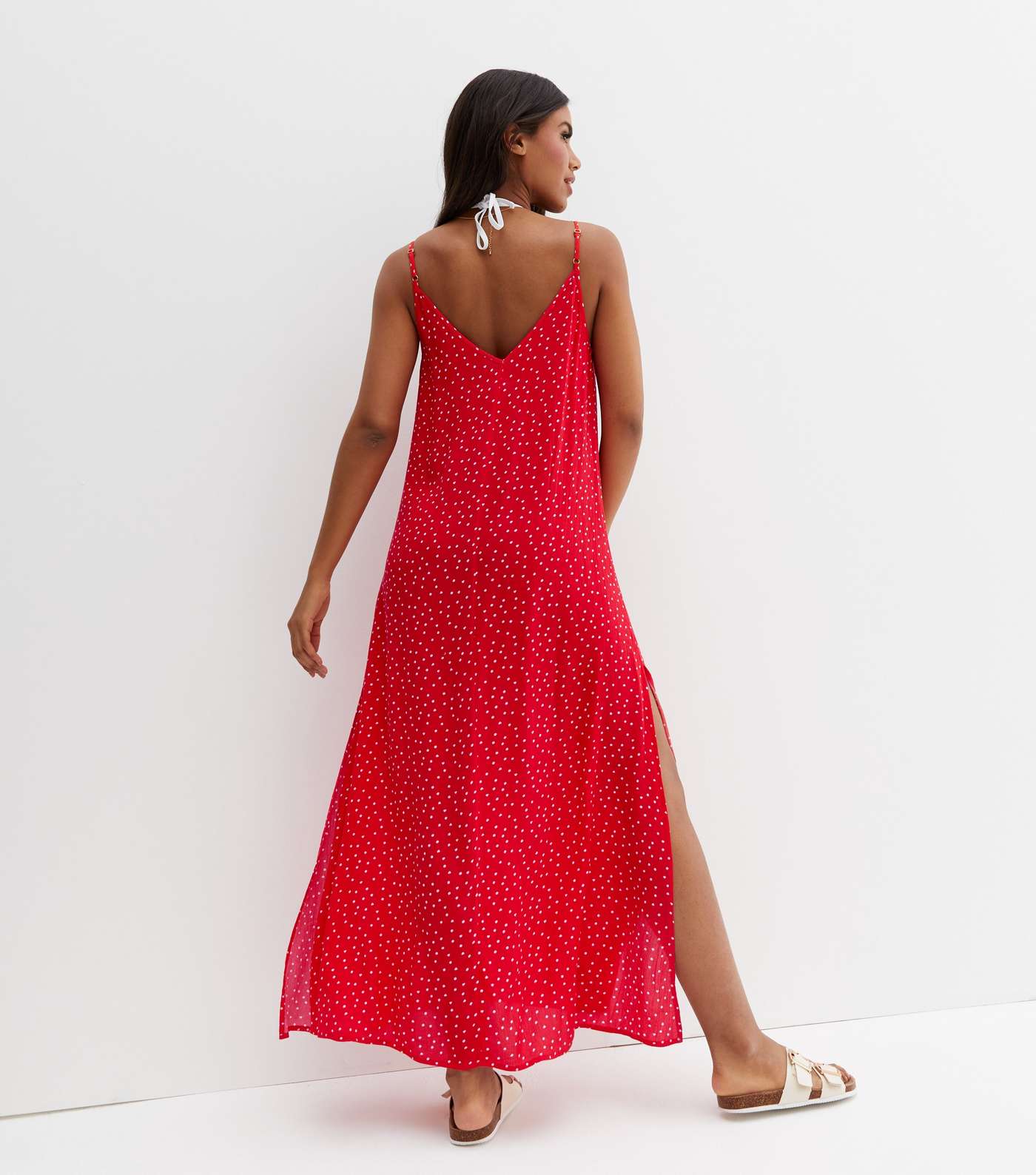 Red Spot Strappy Maxi Beach Dress Image 4