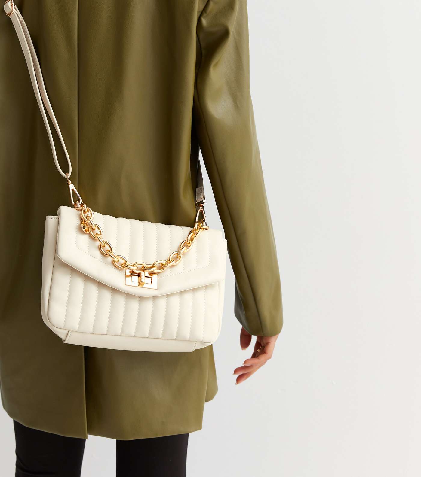 Cream Quilted Cross Body Bag Image 2