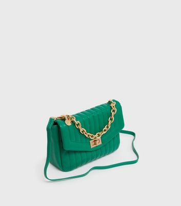 Bronze Hardware Quilted Green Cross Body Bag, Metal And P, MoliMoi  London