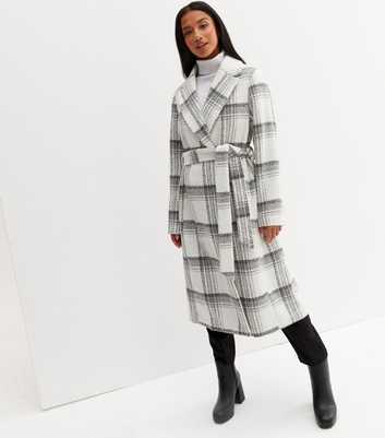 Petite White Check Belted Unlined Formal Coat