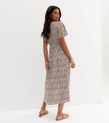 White Spot Button Front Midi Dress New Look